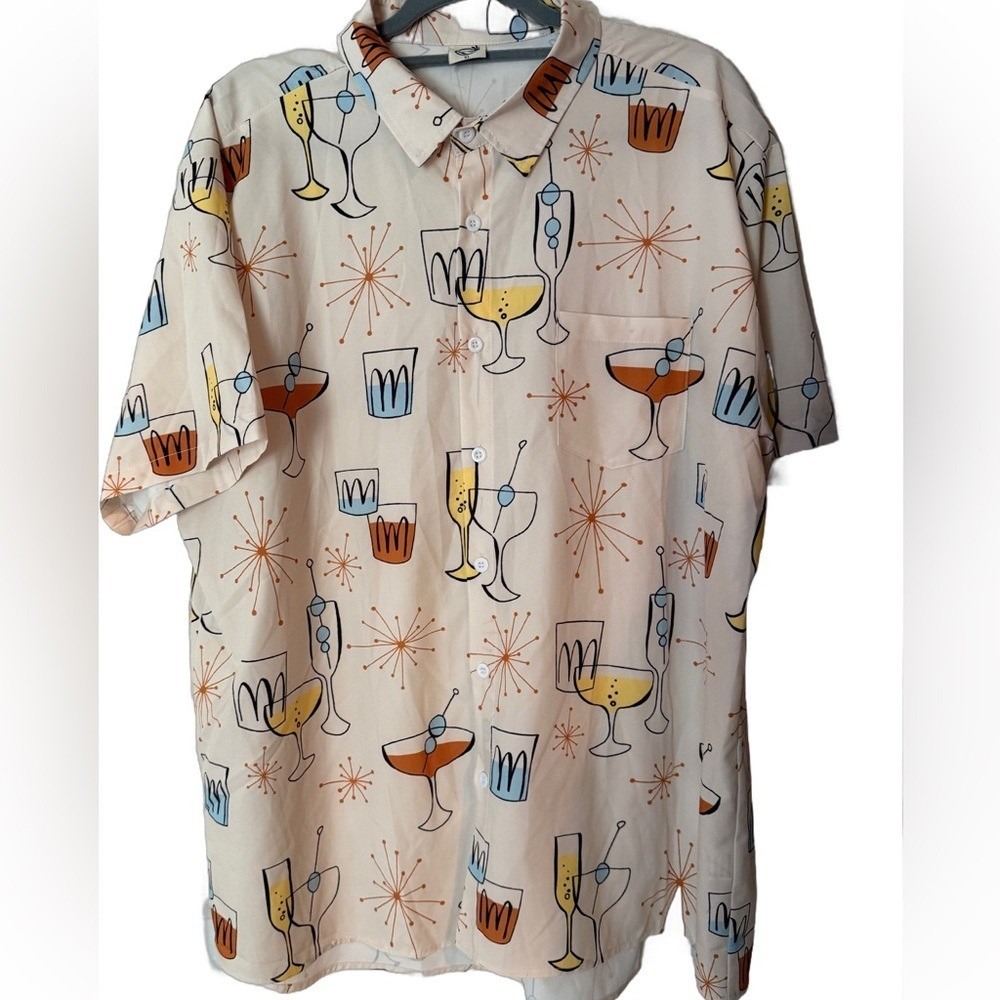 Casual Short-Sleeve Cocktail Print Shirt - Beige